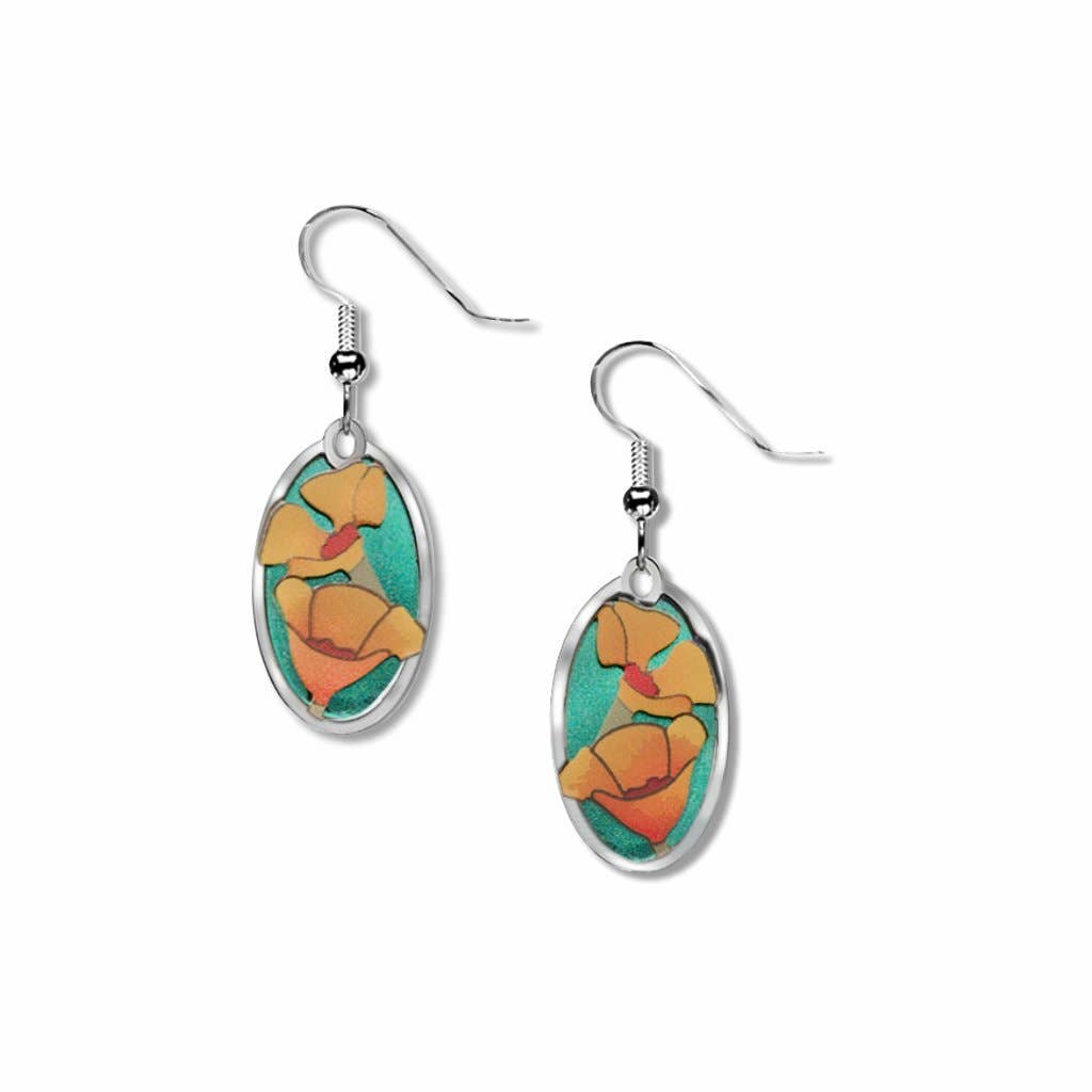 California Poppy - Teal Green Accent Earrings